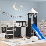 vidaXL Lit mezzanine enfants avec tour blanc/noir 80x200cm pin massif