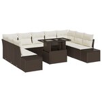 vidaXL Ensemble de canapé de jardin 10 pièces avec coussins marron en poly rattan