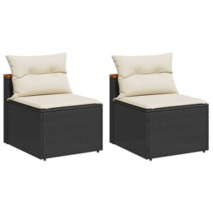 vidaXL Canapés de jardin sans accoudoirs avec coussins 2 Pièces noir