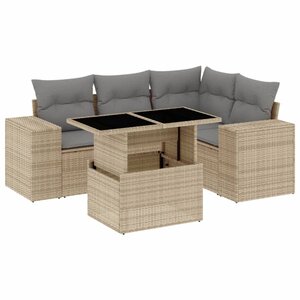 vidaXL Salon de jardin avec coussins 5 Pièces beige résine tressée