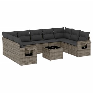 vidaXL Salon de jardin avec coussins 10 Pièces gris résine tressée