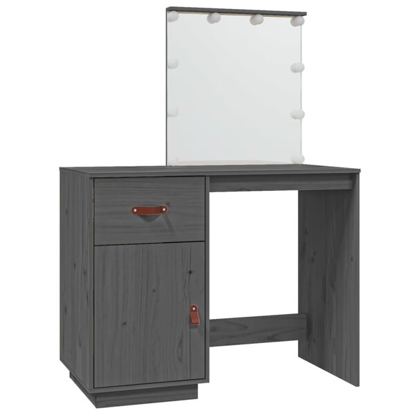 vidaXL Coiffeuse avec LED Gris 95x50x133 5 cm Bois de pin massif