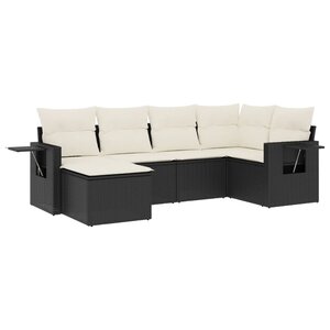 vidaXL Salon de jardin 6 Pièces avec coussins noir résine tressée