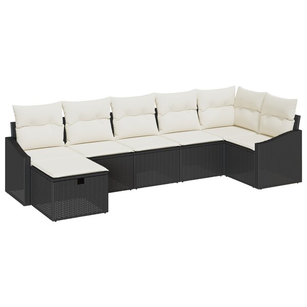 vidaXL Set de Canapé de Jardin 7 Pièces avec Coussins Noir Poly Rattan