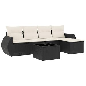 vidaXL Salon de jardin 6 Pièces avec coussins noir résine tressée