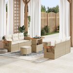 Ensemble de Canapé de Jardin de 9 Pièces avec Coussins Beige Poly Rattan Acacia