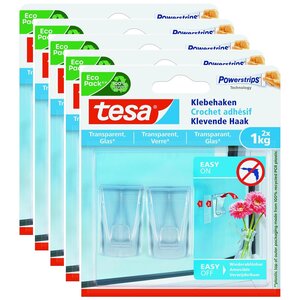 Pack 2 Crochets Adhésifs Powerstrips Transparent 1Kg Pour Verre x 5 TESA