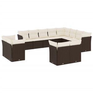 vidaXL Salon de jardin avec coussins 12 Pièces marron résine tressée