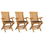 vidaXL Chaises de jardin avec coussins taupe lot de 3 Bois teck massif