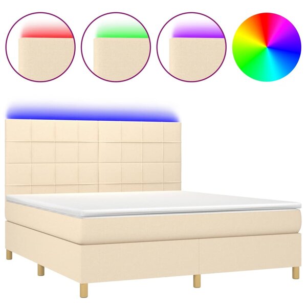 vidaXL Sommier à lattes de lit et matelas et LED Crème 180x200cm Tissu