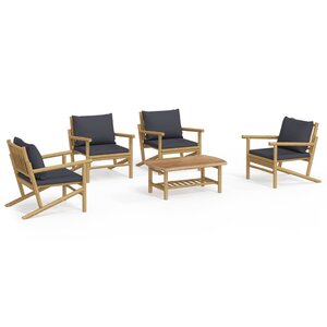 vidaXL Salon de jardin 5 Pièces avec coussins gris foncé bambou