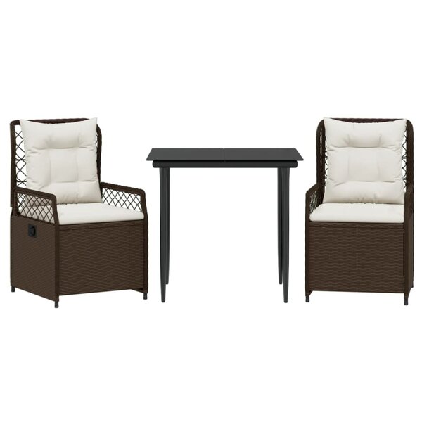 vidaXL Ensemble à manger de jardin 3 Pièces et coussins marron poly rotin