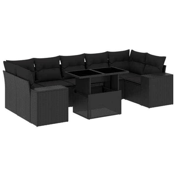 vidaXL Salon de jardin 8 Pièces avec coussins noir résine tressée