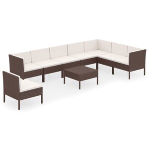 vidaXL Salon de jardin 9 Pièces avec coussins résine tressée marron