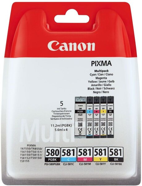Pack 5 cartouches d'encre canon pgi-580 / cli-581 ( 3 couleurs + noir )