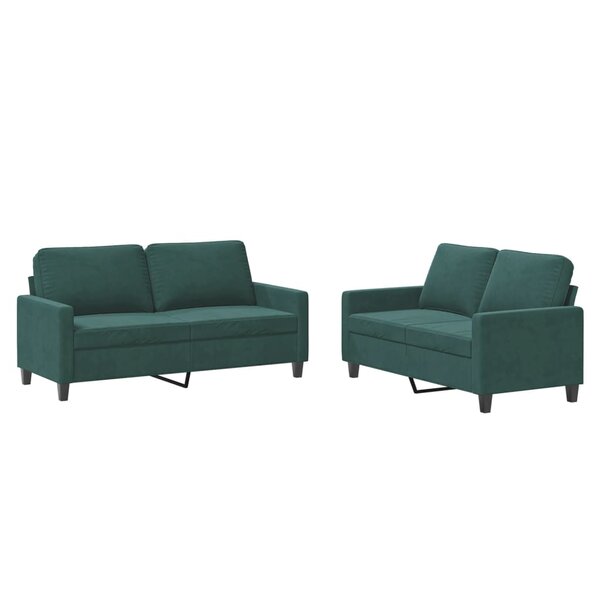 vidaXL Ensemble de canapés 2 Pièces avec coussins Vert foncé Velours