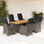 vidaXL Ensemble de bistro de jardin 7 Pièces coussins gris poly rotin