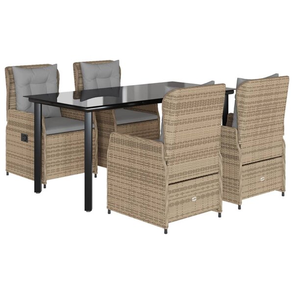 vidaXL Ensemble à manger de jardin avec coussins 5Pièces Beige poly rotin