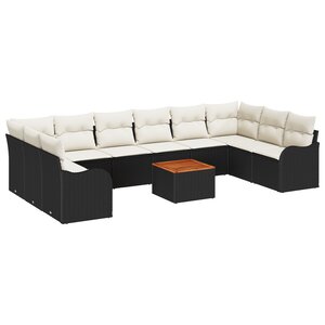 Set de canapés de jardin 11 pièces avec coussins noir rotin