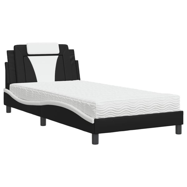 vidaXL Lit avec matelas noir et blanc 100x200 cm similicuir
