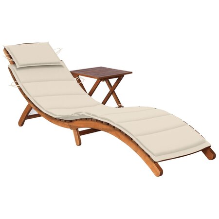 vidaXL Chaise longue de jardin avec table et coussin Bois d'acacia