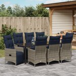 Ensemble de salle à manger de jardin vidaXL 9 pièces avec coussins en rattan synthétique gris