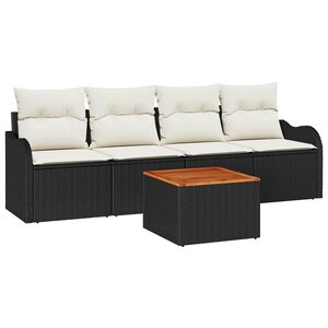 vidaXL Ensemble de canapé de jardin avec coussin 5 Pièces Noir et Crème