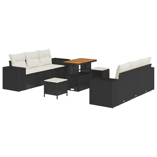 Ensemble de Canapés de Jardin de 9 Pièces avec Coussins Rattan Poly Noir Acacia