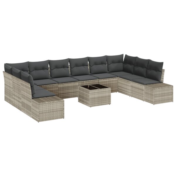 vidaXL Ensemble de canapé de jardin de 11 pièces avec coussins gris poly rotin