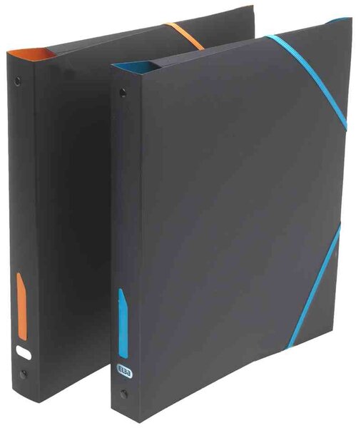 Classeur à 4 anneaux A4 Couleur aléatoire Noir/Turquoise ou Noir/Orange ELBA