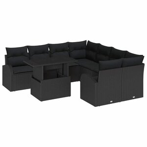 vidaXL Ensemble de canapé de jardin 9 Pièces Noir Poly Rattan