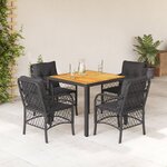 vidaXL Ensemble à manger de jardin coussins 5Pièces Noir Résine tressée