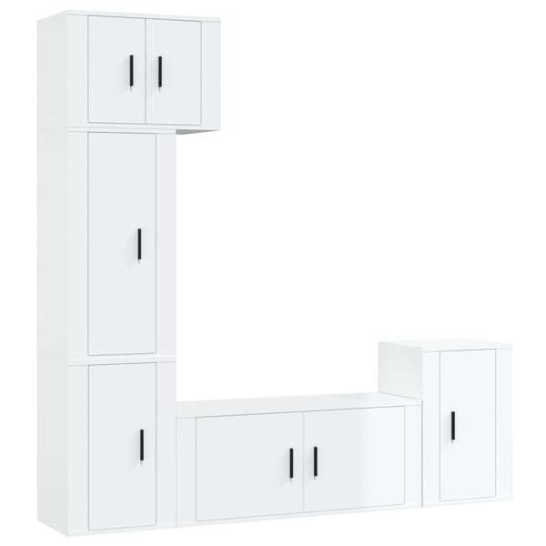 vidaXL Ensemble de meubles TV 5 Pièces Blanc brillant Bois d'ingénierie