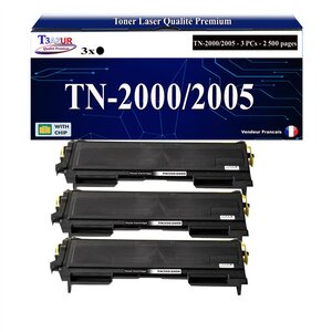3 Toners compatibles avec Brother TN2000 TN2005 pour Brother HL2020 HL2030 HL2032 HL2035 HL2037 HL2040 HL2040N HL2050 HL2070N - 2 500 pages - T3AZUR