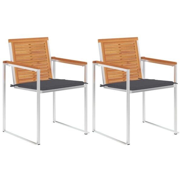 vidaXL Chaises de jardin avec coussins 2 Pièces Acacia solide et acier