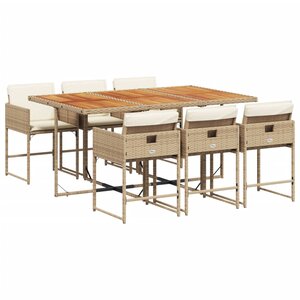 vidaXL Ensemble à manger de jardin et coussins 7 Pièces beige poly rotin