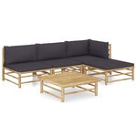 vidaXL Salon de jardin 5 Pièces avec coussins gris foncé bambou