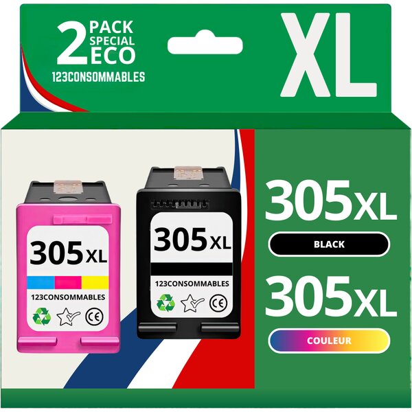 123CONSOMMABLES - 305XL - Pack 2 cartouches compatibles HP 305XL - noir et couleurs