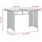 vidaXL Table de jardin avec dessus en verre noir 110x68x70 poly rotin