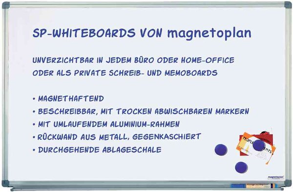 Tableau blanc Magnétique, Laqué, Cadre Alu, (L)600 x (H)450 mm MAGNÉTOPLAN