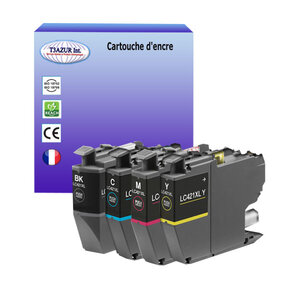 T3AZUR- 4x Cartouches d'encre compatibles avec Brother DCP-J1050DW DCP-J1140DW MFC-J1010DW LC421XL