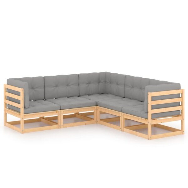 vidaXL Salon de jardin 5 Pièces avec coussins Bois de pin massif