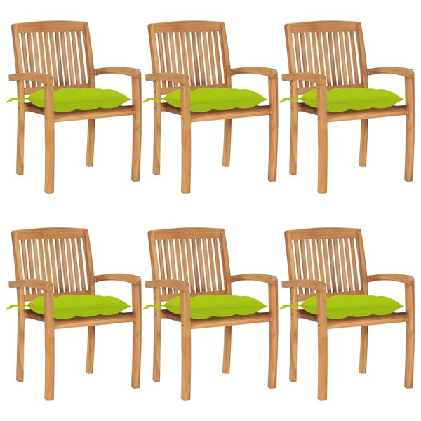 vidaXL Chaises de jardin empilables avec coussins lot de 6 Teck solide