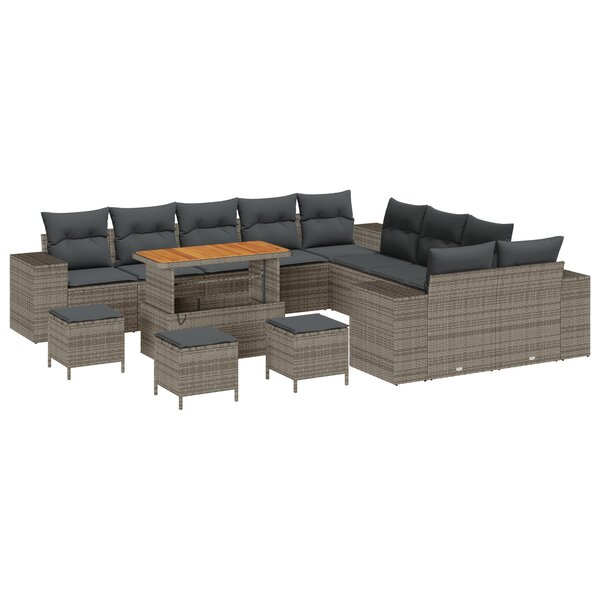 Ensemble de canapés de jardin vidaXL 14 pièces avec coussins gris poly rotin acacia