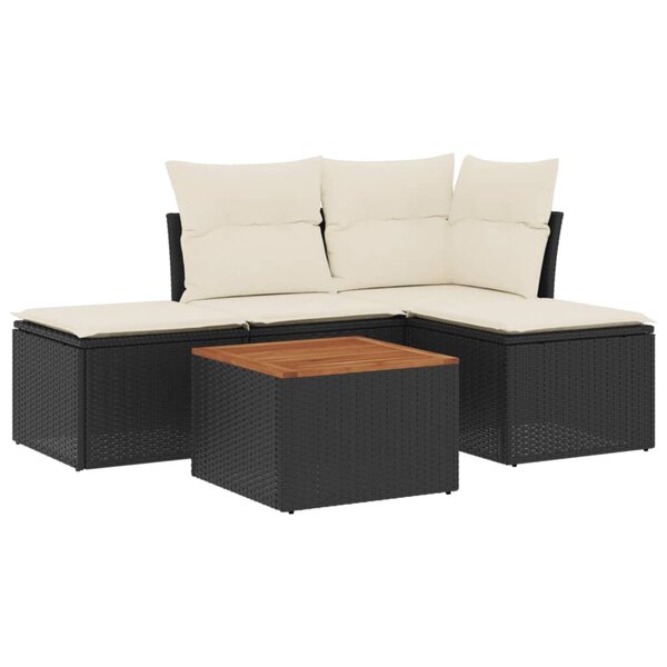 vidaXL Salon de jardin 5 Pièces avec coussins noir résine tressée