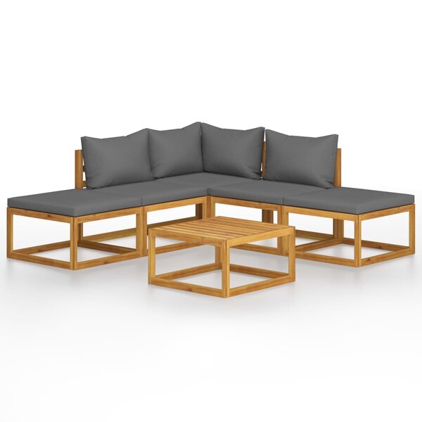 Salon de jardin meuble d'extérieur ensemble de mobilier 6 pièces avec coussins bois d'acacia solide 02_0016648