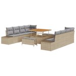 Ensemble de sofa de jardin 11 pièces avec coussins Beige Poly rotin Acacia