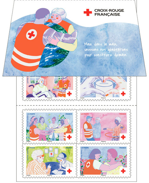 Carnet 10 timbres - La Croix Rouge Française - Main dans la main, unissons nos générations pour construire demain - Lettre Verte