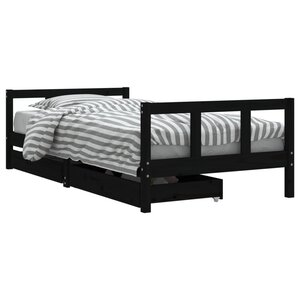 vidaXL Cadre de lit d'enfants tiroirs noir 90x190cm bois de pin massif