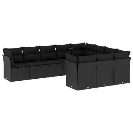 vidaXL Salon de jardin 10 Pièces avec coussins noir résine tressée